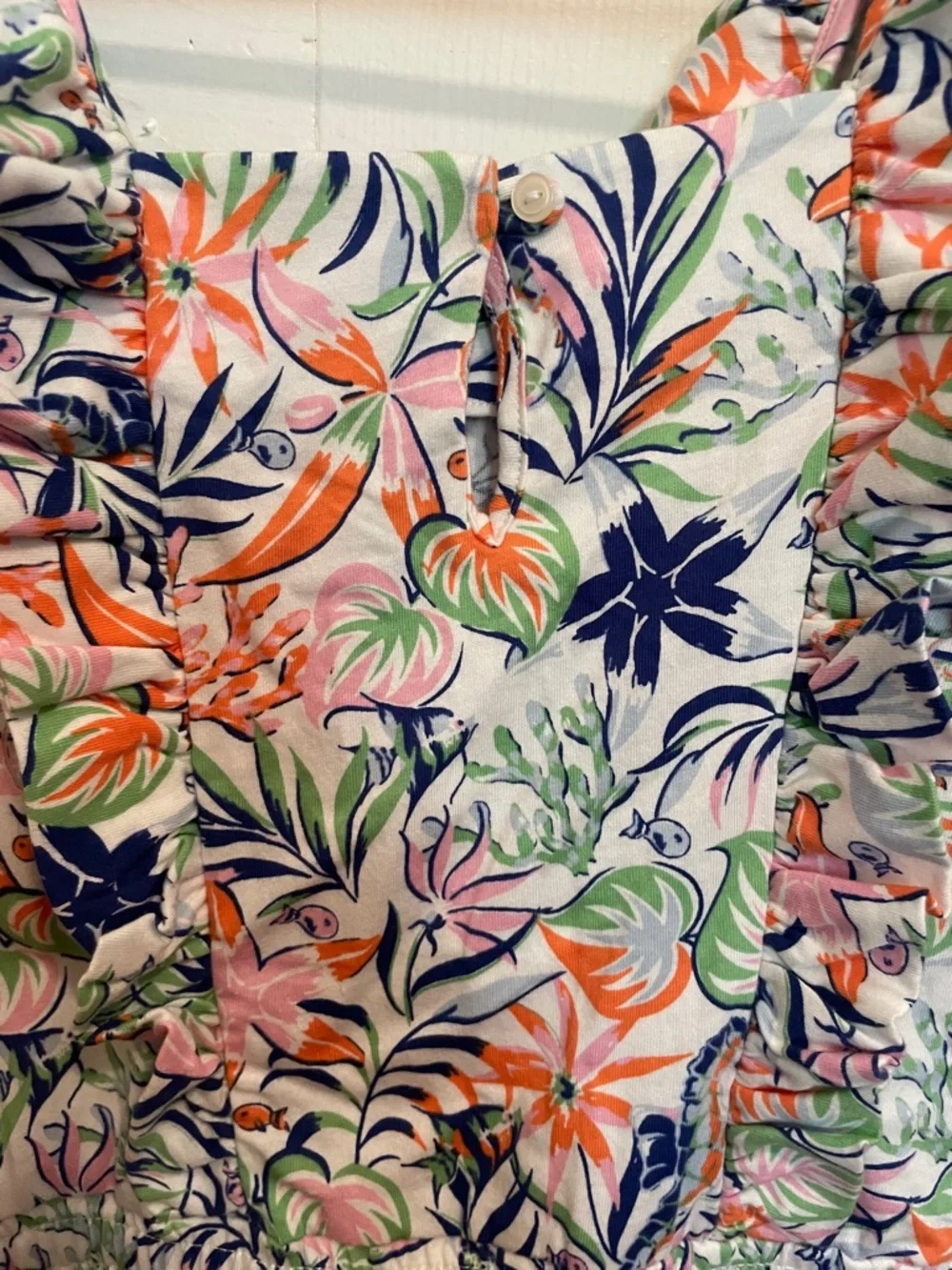 New Girls Polo Ralph Lauren Tropical Print Ruffled Cotton Romper size 6